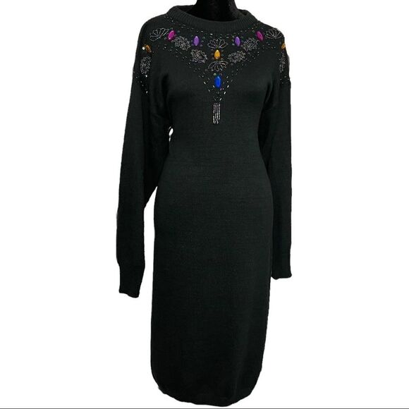 Southern Classics PHR Basics Sweater Dress Women's Black M Sequins Beaded VTG - Picture 4 of 6